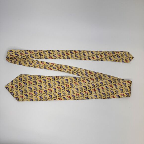 Bally Silk Tie Yellow Fox Print Vintage Made In Italy - Picture 2 of 7